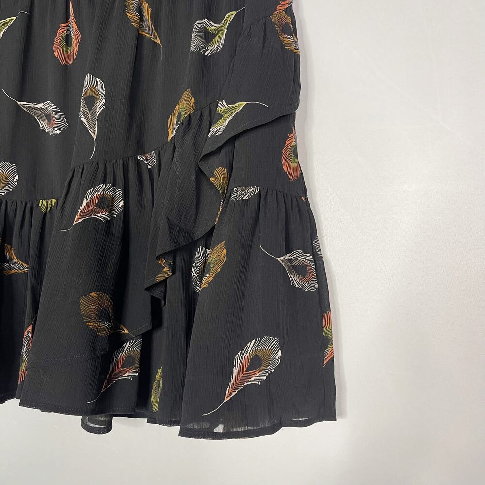 Madewell XXS Ruffle Edge Miniskirt In Peacock True Black Animal Print Pull On - Picture 4 of 11
